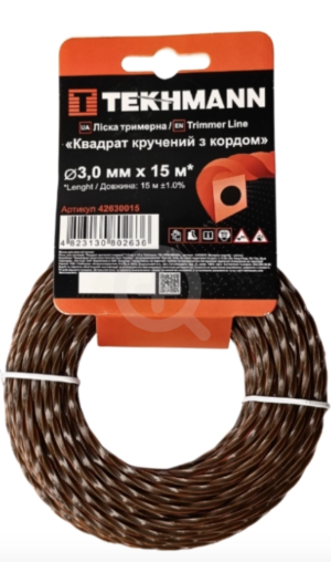 Ліска для тримера Квадрат кручений з кордом 3.0мм*15м Tekhmann