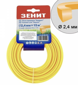Ліска для садових тримерів Квадрат 2.4мм*15м (КВ-24-15-ОВ) Зеніт UA